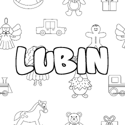 Coloriage pr&eacute;nom LUBIN - d&eacute;cor Jouets