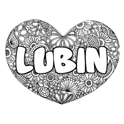 Coloriage prénom LUBIN - décor Mandala coeur