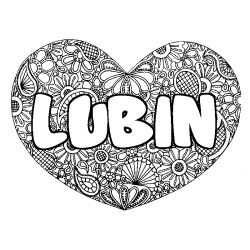 Coloriage pr&eacute;nom LUBIN - d&eacute;cor Mandala coeur