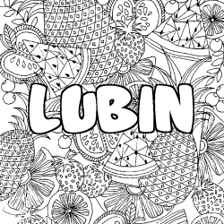 Coloriage pr&eacute;nom LUBIN - d&eacute;cor Mandala fruits
