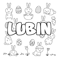 Coloriage prénom LUBIN - décor Paques
