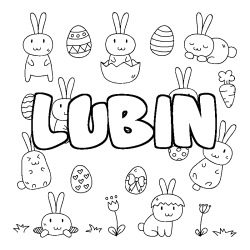Coloriage pr&eacute;nom LUBIN - d&eacute;cor Paques