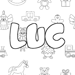Coloriage pr&eacute;nom LUC - d&eacute;cor Jouets