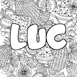 Coloriage pr&eacute;nom LUC - d&eacute;cor Mandala fruits