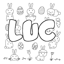 Coloriage pr&eacute;nom LUC - d&eacute;cor Paques