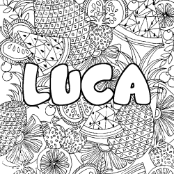 Coloriage prénom LUCA - décor Mandala fruits