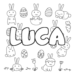 Coloriage pr&eacute;nom LUCA - d&eacute;cor Paques