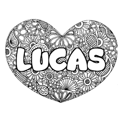 Coloriage prénom LUCAS - décor Mandala coeur