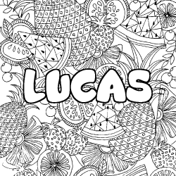 Coloriage prénom LUCAS - décor Mandala fruits