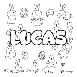 Coloriage pr&eacute;nom LUCAS - d&eacute;cor Paques