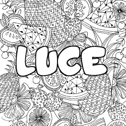 Coloriage prénom LUCE - décor Mandala fruits