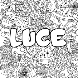 Coloriage pr&eacute;nom LUCE - d&eacute;cor Mandala fruits