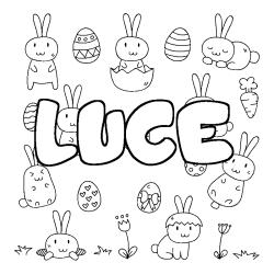 Coloriage pr&eacute;nom LUCE - d&eacute;cor Paques