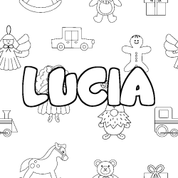 Coloriage prénom LUCIA - décor Jouets