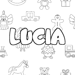 Coloriage pr&eacute;nom LUCIA - d&eacute;cor Jouets