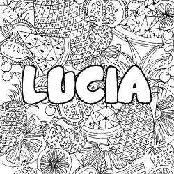 Coloriage prénom LUCIA - décor Mandala fruits