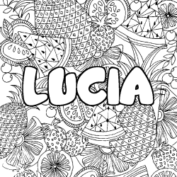 Coloriage pr&eacute;nom LUCIA - d&eacute;cor Mandala fruits