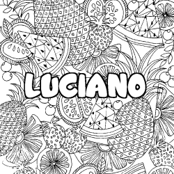 Coloriage pr&eacute;nom LUCIANO - d&eacute;cor Mandala fruits