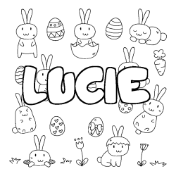 Coloriage pr&eacute;nom LUCIE - d&eacute;cor Paques