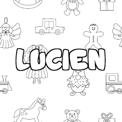 Coloriage prénom LUCIEN - décor Jouets