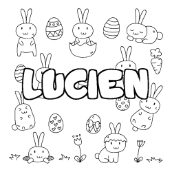 Coloriage pr&eacute;nom LUCIEN - d&eacute;cor Paques