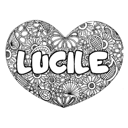 Coloriage pr&eacute;nom LUCILE - d&eacute;cor Mandala coeur