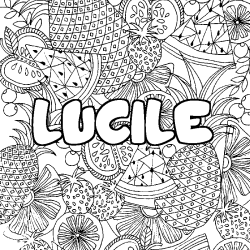 Coloriage prénom LUCILE - décor Mandala fruits