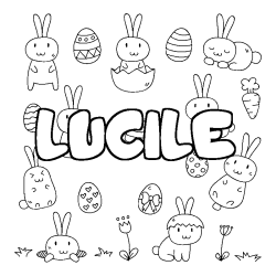 Coloriage pr&eacute;nom LUCILE - d&eacute;cor Paques