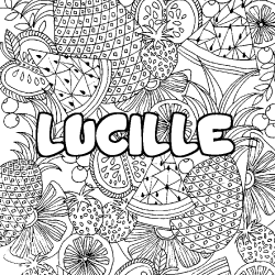 Coloriage pr&eacute;nom LUCILLE - d&eacute;cor Mandala fruits