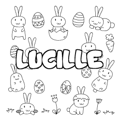 Coloriage pr&eacute;nom LUCILLE - d&eacute;cor Paques
