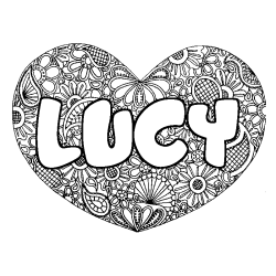 Coloriage pr&eacute;nom LUCY - d&eacute;cor Mandala coeur