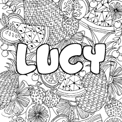 Coloriage prénom LUCY - décor Mandala fruits