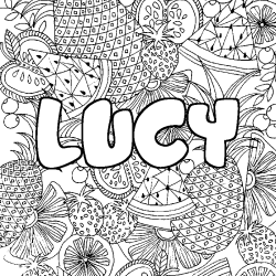 Coloriage pr&eacute;nom LUCY - d&eacute;cor Mandala fruits