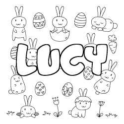 Coloriage pr&eacute;nom LUCY - d&eacute;cor Paques