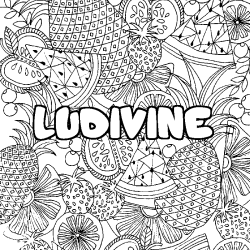 Coloriage pr&eacute;nom LUDIVINE - d&eacute;cor Mandala fruits