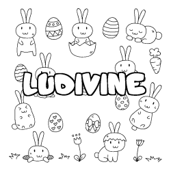Coloriage pr&eacute;nom LUDIVINE - d&eacute;cor Paques