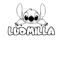 Coloriage prénom LUDMILLA - décor Stitch
