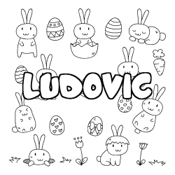 Coloriage pr&eacute;nom LUDOVIC - d&eacute;cor Paques