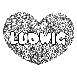 Coloriage pr&eacute;nom LUDWIG - d&eacute;cor Mandala coeur