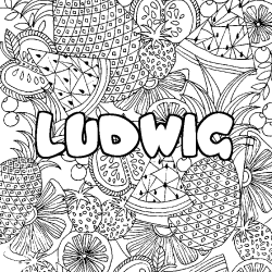 Coloriage prénom LUDWIG - décor Mandala fruits