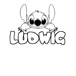 Coloriage prénom LUDWIG - décor Stitch