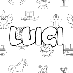 Coloriage pr&eacute;nom LUIGI - d&eacute;cor Jouets