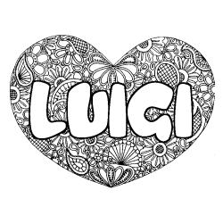Coloriage pr&eacute;nom LUIGI - d&eacute;cor Mandala coeur
