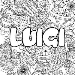 Coloriage prénom LUIGI - décor Mandala fruits