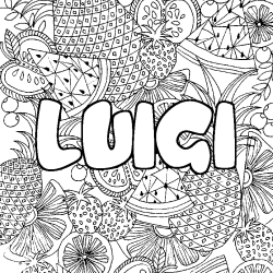 Coloriage pr&eacute;nom LUIGI - d&eacute;cor Mandala fruits