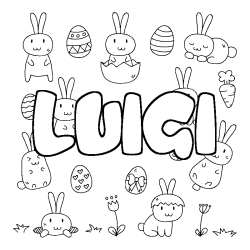 Coloriage pr&eacute;nom LUIGI - d&eacute;cor Paques