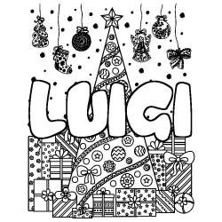 Coloriage pr&eacute;nom LUIGI - d&eacute;cor Sapin et Cadeaux
