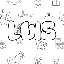 Coloriage pr&eacute;nom LUIS - d&eacute;cor Jouets