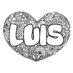 Coloriage prénom LUIS - décor Mandala coeur
