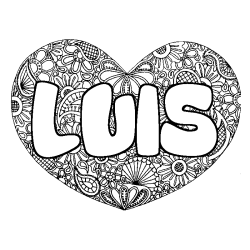 Coloriage pr&eacute;nom LUIS - d&eacute;cor Mandala coeur